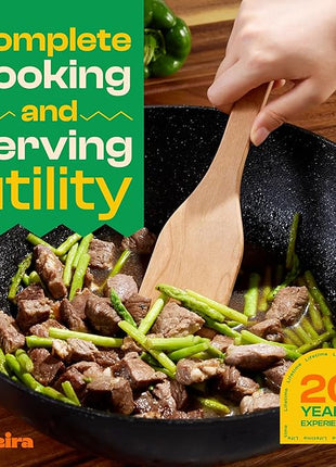 Riveira Cherry Wooden Spoons for Cooking Set of 3 – Natural Cherry Wooden Cooking Utensils, Wooden Spatula, Wooden Spoon - Premium Quality Wooden Utensil Set for Non-Toxic Cooking