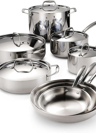 Tramontina Signature Tri-Ply Clad Stainless Steel 13-Piece Cookware Set with Lids, Pots and Pans Kitchen Set, Induction-Ready, Dishwasher-Safe, NSF-Certified