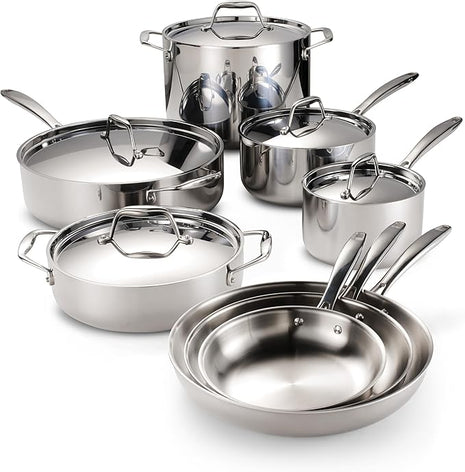 Tramontina Signature Tri-Ply Clad Stainless Steel 13-Piece Cookware Set with Lids, Pots and Pans Kitchen Set, Induction-Ready, Dishwasher-Safe, NSF-Certified