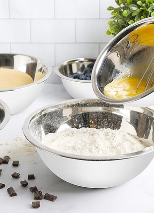 WHYSKO Meal Prep Stainless Steel Mixing Bowls Set, Home, Refrigerator, and Kitchen Food Storage Organizers | Ecofriendly, Reusable, Heavy Duty (White)