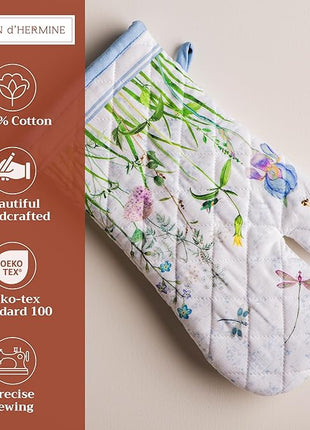 Maison d' Hermine Oven Gloves 100% Cotton Oven Mitt 7" x 13" with Loop Heat Resistant, BBQ, Cooking Gloves, Baking, Grilling, Kitchen, Handling Hot Pans Spring/Summer (Pack of 1, Fleurs De Mai)