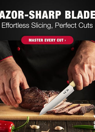 Vos Ceramic Knife Set in Elegant Gift Box, Ceramic Knives Set For Kitchen, Ultra Sharp Kitchen Knife Set & Covers, 3" 4" 5" 6" Paring, Santoku, utlity & Chef Knife, Scissors included (Off-White)