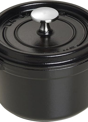 STAUB Cast Iron Dutch Oven 1.25-qt Round Cocotte, Made in France, Serves 1, Matte Black