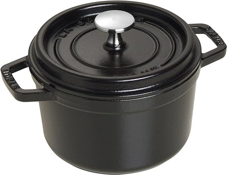 STAUB Cast Iron Dutch Oven 1.25-qt Round Cocotte, Made in France, Serves 1, Matte Black