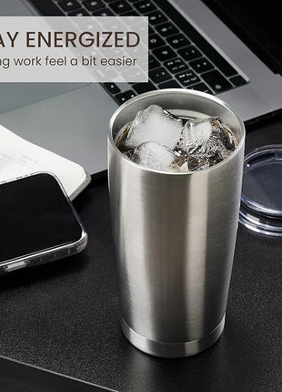 MEWAY 20oz Tumbler 8 Pack Double Wall Vacuum Insulated Travel Mug Bulk, Stainless Steel Tumblers with Lid and Straw, Durable Powder Coated Coffee Cups for Cold & Hot Drinks (Silver, 8)