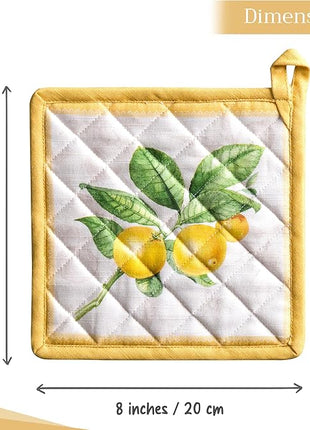 Maison d' Hermine Pot Holders 100% Cotton Heat Resistant Potholders 8" x 8" Hot Pads with Loop BBQ, Cooking, Baking, Grilling, Kitchen, Handling Hot Pans Spring/Summer (Pack of 1, Limoncello)