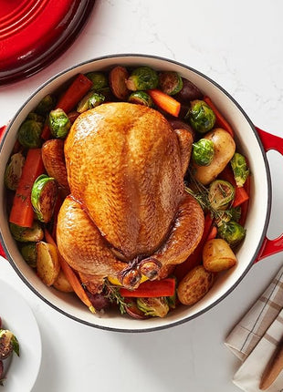 Amazon Basics Cast Iron Dutch Oven Pot with Lid, Enameled, Round, Dual Handles, Heavy-Duty, Large, 7.3-Quart, Red