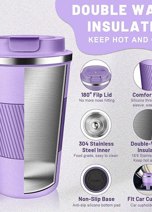 Insulated Coffee Tumblers with Flip Lid 12oz / 17oz, Stainless Steel Travel Coffee Mug Leak Proof, Vacuum Insulated Coffee Mug Reusable Cup, Keeps Cold and Hot for Coffee Tea