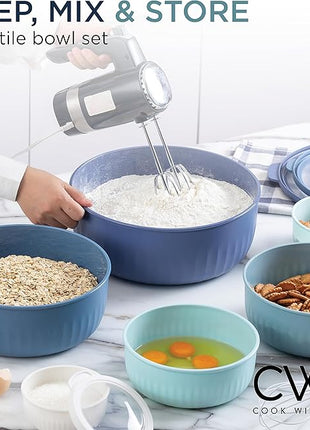 COOK WITH COLOR Prep Bowls with Lids- Wide and Deep Nesting Plastic Small Mixing Bowl Set with Lids, 12 Piece Set - Wide Bowls, Blue