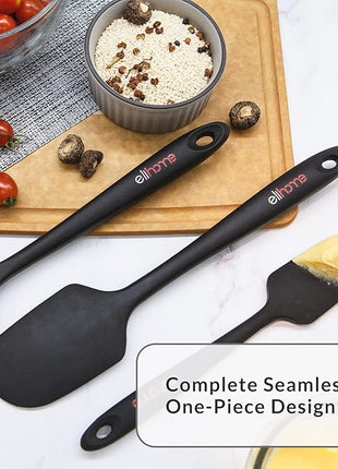 Elihome Chef Series 3 Piece Silicone Spatula Set - 600°F Heat Resistant Non Stick Rubber Kitchen Scraper Spatulas for Cooking, Baking, Mixing – BPA Free and LFGB Certified Silicone(Black)