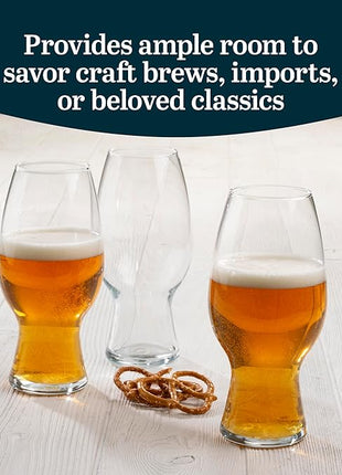Libbey Entertaining Essentials Tall Craft Beer Glasses - Elegant Beer Glass Set of 6 - IPA Tulip Glasses for Imports, Indian Pale Ales, & Classics