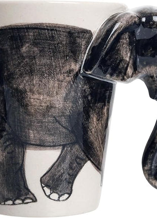 IYARA CRAFT 3D Elephant Coffee Mug 11oz - Handle is Sculpted Trunk, Cute Wildlife Design, Quality Ceramic, Microwave & Dishwasher Safe, Ideal for Tea & Hot Chocolate, 4.5" x 5"… (Black trunk down)