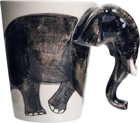 IYARA CRAFT 3D Elephant Coffee Mug 11oz - Handle is Sculpted Trunk, Cute Wildlife Design, Quality Ceramic, Microwave & Dishwasher Safe, Ideal for Tea & Hot Chocolate, 4.5" x 5"… (Black trunk down)