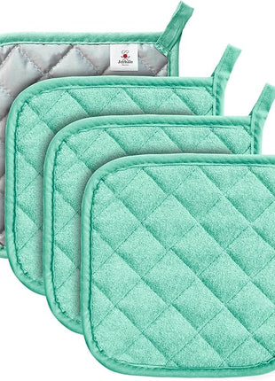 Joyhalo 4 Pack Pot Holders for Kitchen,Cotton Oven Holder with Great Heat Resistance,Non Slip Hot Pads for Kitchen Clearance, Aqua