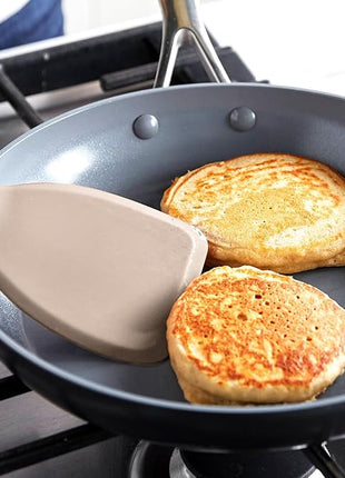 GreenPan Silicone Solid Turner Spatula, Flipping Cooking Kitchen Utensil, Flexible Rubber Nonstick Cookware, Rigid Steel Core, Heat-Resistant, Anti-Slip Handle, BPA-Free, Dishwasher Safe, Taupe