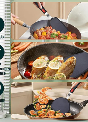 Silicone Spatula Turner Set,3-Pack Spatula Set,600°F Heat Resistant Spatula for Non Stick Cookware,Large Flexible Kitchen Utensils for Baking,Cooking,No Scratching and Melting,Dishwasher Safe,BPA Free