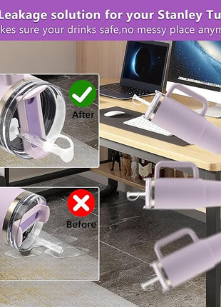 4Sets Silicone Spill Proof Stopper for Stanley 40/30 oz The Quencher H2.0 Flowstate Tumbler with Handle for Stanley Cup Accessories Include Straw Cover Cap Round Leak Stopper Square Spill Stopper