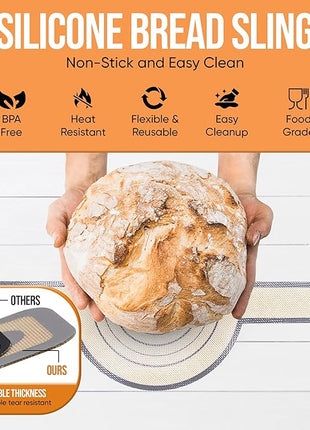 Complete Sourdough Starter Kit and Sourdough Bread Baking Supplies - Includes 9" Banneton Proofing Basket, 34oz Sourdough Starter Jar, Silicone Bread Sling, Scrapers, Bread Lame and Measuring Spoons