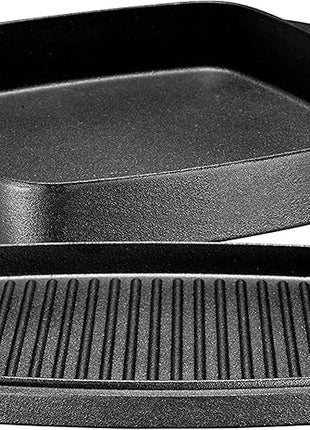 Bruntmor 2-in-1 Pre-Seasoned Cast Iron Dutch Oven with Grill Pan Lid and Handles - 11 Inch Non Stick Square Cast Iron Skillets for Braising, Grilling, and Frying - Heat-Resistant to Oven and Stovetop