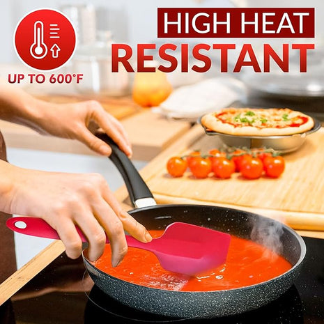 MASUS Silicone Spatula Set 4 Pc Rubber Spatulas With a Turner For Nonstick Pans – Rubber Spatula Set Heat Resistant 600°F For Baking- Cooking plastic spatula, BPA-Free, Dishwasher Safe