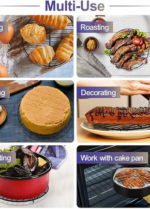 P&P CHEF Round Cooling Rack Set, Round Wire Racks for Cooking Baking, Fit Air Fryer & Oven, Stainless Steel Core with Nonstick Coatings, Black, 2 PCS - 7.5 Inch