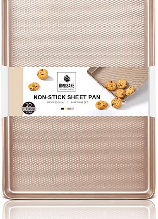 Half Cookie Sheet Pan for Baking - HONGBAKE Nonstick Baking Sheet with Diamond Texture Surface, 57% Thicker Carbon Steel Commercial Cookie Trays for Oven