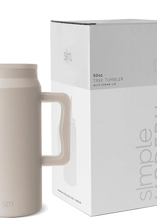 Simple Modern 50 oz Mug Tumbler with Handle and Straw Lid | Reusable Insulated Stainless Steel Large Travel Jug Water Bottle | Gifts for Women Men Him Her | Trek Collection | Almond Birch