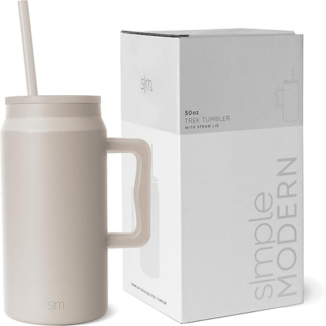 Simple Modern 50 oz Mug Tumbler with Handle and Straw Lid | Reusable Insulated Stainless Steel Large Travel Jug Water Bottle | Gifts for Women Men Him Her | Trek Collection | Almond Birch