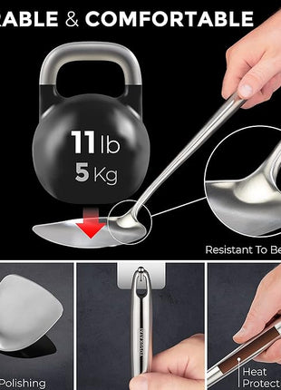 YOSUKATA 17’’ Wok Spatula and Ladle - Set of 2 Heat-Resistant Wok Tools - Universal Wok Ladle and Spatula - High-Grade 304 Stainless Steel Cooking Utensils and Wok Accessories - Solid Wok Utensils