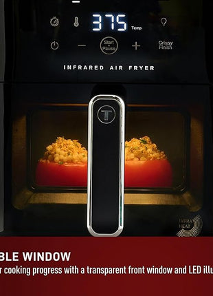 T-fal Infrared Air Fryer, 2x Faster Than Traditional Heating*, Large Air Fryer Toaster Oven Combo, 6 Qt Digital Touch Screen, 7-in-1 Cooking Functions, No-Shake Technology, 1550W, Black,