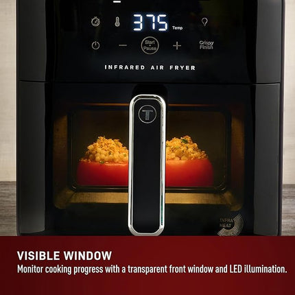 T-fal Infrared Air Fryer, 2x Faster Than Traditional Heating*, Large Air Fryer Toaster Oven Combo, 6 Qt Digital Touch Screen, 7-in-1 Cooking Functions, No-Shake Technology, 1550W, Black,