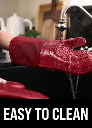 BPA-Free Silicone Oven Mitts Ultra Heat Resistant up to 500°F - Oven Mitts with Thick Cotton Liner - Long Slip Resistant Pot Holders, Flexible Oven Gloves - Empire Red 13.7