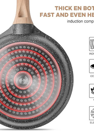 Caannasweis Nonstick Granite Frying Pan Skillet, Non Stick Omelette Fry Pans, Omelet Egg Pan, Stone Cookware Chef's Pan, Induction Compatible, PFOA Free (Gray, 12 Inch with Lid)