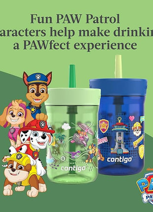 Contigo Kids Leighton Spill-Proof 2-Pack Paw Patrol Tumbler with Straw, 14oz, Power Pups and Dino Treks, Green and Blue