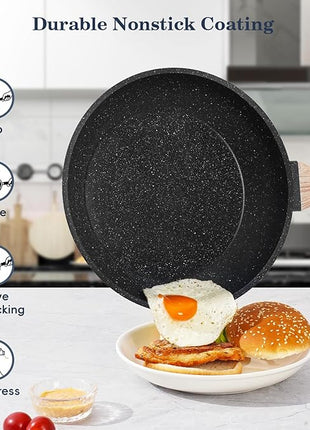 12 Pcs Pots and Pans Set, Nonstick Cookware Sets Black Granite Induction Cookware, Non-toxic Healthy Non Stick Kitchen Cooking Set with Frying Pans Set, Saucepans,Steamer (PFAS, PFOA, PFOS Free)