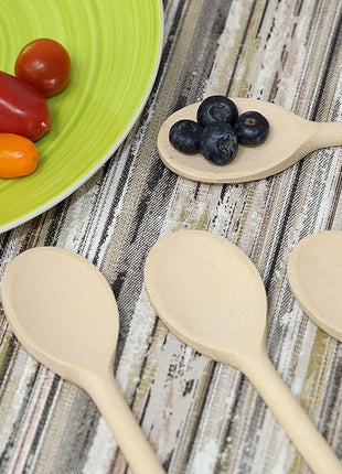 12 Inch Long Wooden Spoon Set by BICB | Natural Beechwood Mixing Spoons for Baking, Cooking & Stirring | Set of 6 Long Wooden Spoons | Cookware Sauce Spoons | Wood Mixing Spoon Set