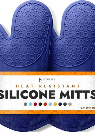 BPA-Free Soft Silicone Oven Mitts - Ultra Heat Resistant Oven Mitts with Thick Cotton Liner - Long Slip Resistant Pot Holders, Flexible Oven Gloves - Royal Blue 13.7"