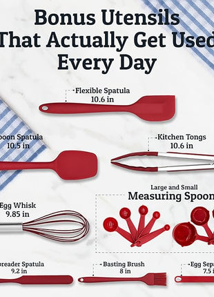 Priority Chef Stainless Steel Mixing Bowls with Lids Set, Metal Nesting Bowls with Airtight Lids, Graters, Non-Slip Base & Measurement Marks, Includes Utensil Set for Prep, Baking & Storage, Red