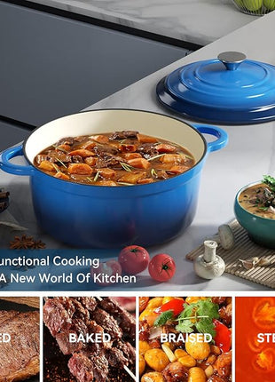 Miereirl 4.5 Quart Enameled Dutch Oven Pot with Lid, Cast Iron Dutch Oven with Dual Handles for Bread Baking, Cooking, Non-stick Enamel Coated Cookware (Dark Blue)