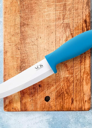 Vos Ceramic Knife Set with Peeler, Ceramic Knives Set For Kitchen, Ultra Sharp Kitchen Knife Set with Covers, 3" 4" 6" Paring, Utility & Chef Knife, Ultra Sharp, Lightweight, Dishwasher safe (Blue)