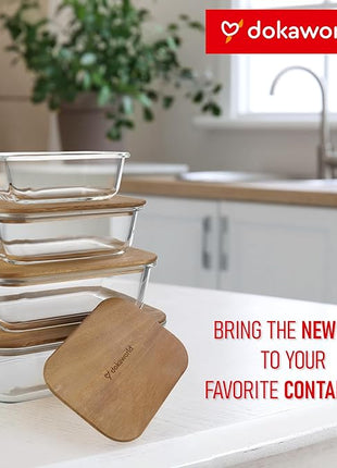 Natural Acacia Lids Set for Food Storage Glass Containers (4pcs) - Lids are compatible with all Glass Food Storage Containers Sets