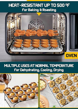 P&P CHEF Cooling Rack, 5-Tier Stainless Steel Stackable Baking Cooking Racks for Cooling Roasting Grilling, Collapsible & Heavy Duty, Oven Safe & Easy Clean, 15" x 10", Black