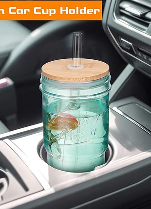 ANOTION Colored Glass Cups with Lids and Straws - 24oz Travel Coffee Mug Wide Mouth Mason Jar Iced Coffee Cup Smoothie Cup Glass Tumbler Tea Cup Clear Cute Water Cups Colorful Drinking Glasses