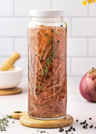 All About Juicing Glass Bottles Set - 32 oz Jars, 4 Pack Wide Mouth with Lids for Juice, Smoothies, Water, Milks, Beverage Storage - Large Jug, Clear, Durable, Reusable, Dishwasher Safe, Leak Proof