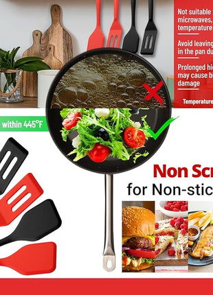 Mini Silicone Brownie Serving Spatula Set Flexible Non Stick Serve Turner Heat Resistant Cooking Spatula for Flip Eggs Crepe Steak Pizza Kitchen Utensil (Red, Black)