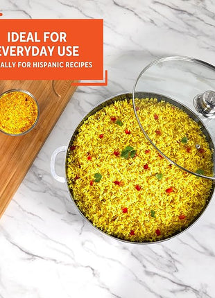 IMUSA 6.9Qt Bistro-Cera Aluminum Speckled Black Ceramic Caldero with Glass Lid, Nonstick Dutch Oven Pot for Rice, Family Meals, and Traditional Cooking, Black