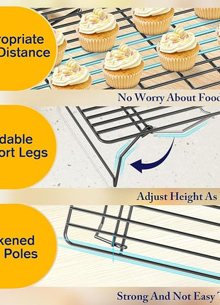 3 Tier Stackable Cooling Rack for Batch Cooling Cookie, Pizza, Cake-15.8”x 10”- Heavy Duty Cooling Racks for Cooking and Baking, Oven and Dishwasher Safe Baking Supplies-Black