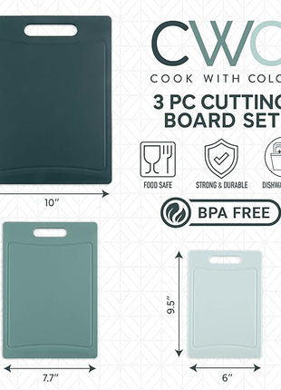 COOK WITH COLOR Non-Slip Cutting Board Set – Kitchen Essentials with Easy Grip Handle for Meat, Veggies, and Fruits, 3 Cutting Boards, Teal