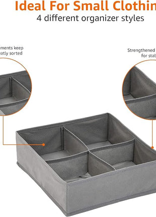 Amazon Basics Dresser Drawer Storage Organizer for Undergarments, Set of 4 - Gray