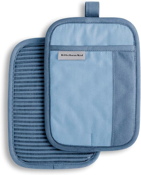 KitchenAid Beacon Two-Tone Non-Slip Pot Holder Set, Blue Velvet/Blue Heaven, 7"x10", 2 Piece